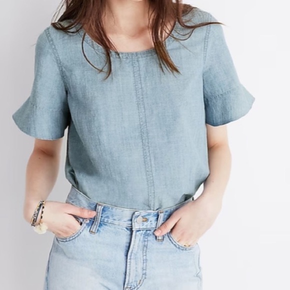 Madewell Chambray Tie-Back Top Medium - Picture 2 of 9